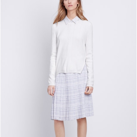 VINCE Blurred Lines Knife Pleat Stripe Skirt Blue Ivory Watercolor Stripes 12 - Picture 2 of 13